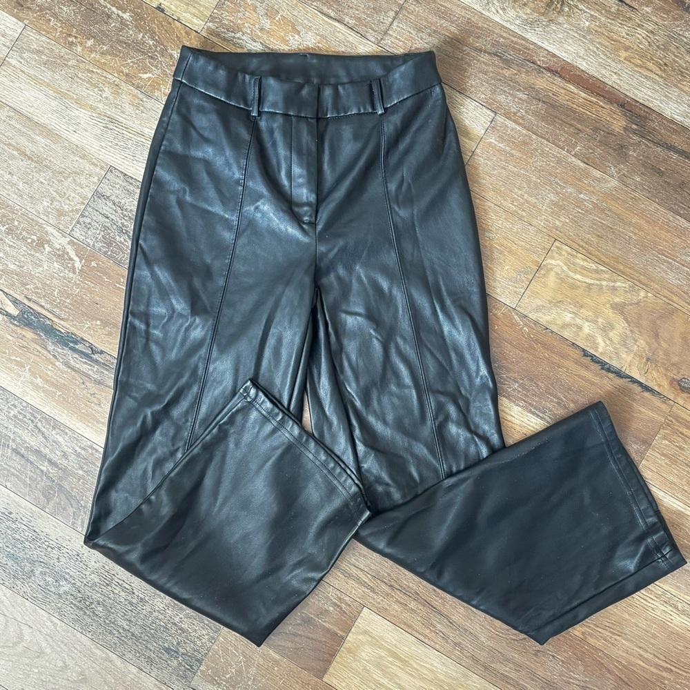 Anthropologie Avec Les Filles Black Faux Leather Straight Leg Pants Size Small